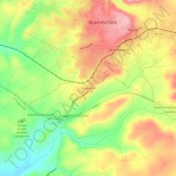 Mapa topográfico Favarella, altitud, relieve