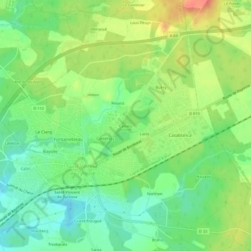 Mapa topográfico Castets, altitud, relieve