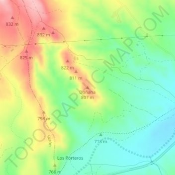 Mapa topográfico Doñana, altitud, relieve
