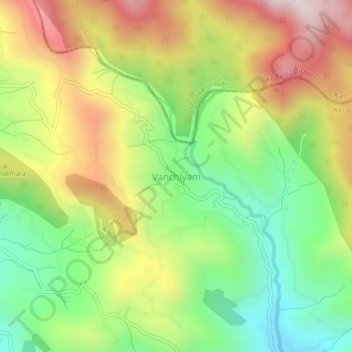 Mapa topográfico Vanchiyam, altitud, relieve