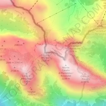 Mapa topográfico Monte Cavallo (Pastore), altitud, relieve