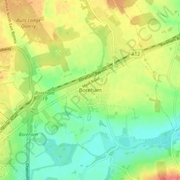 Mapa topográfico Boreham, altitud, relieve