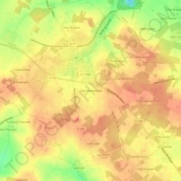 Mapa topográfico Chez Mombeuille, altitud, relieve