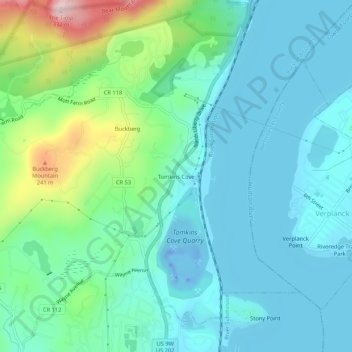 Mapa topográfico Tomkins Cove, altitud, relieve