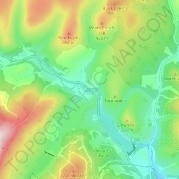 Mapa topográfico Glendevon, altitud, relieve