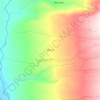 Mapa topográfico Villarica, altitud, relieve
