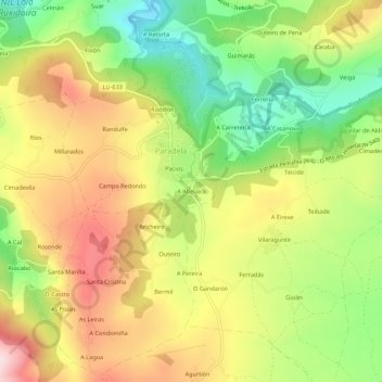 Mapa topográfico A Abelaira, altitud, relieve