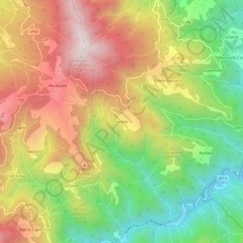 Mapa topográfico Metello, altitud, relieve