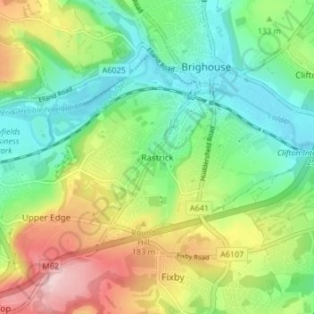 Mapa topográfico Rastrick, altitud, relieve
