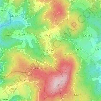 Mapa topográfico Les Bruniaux, altitud, relieve