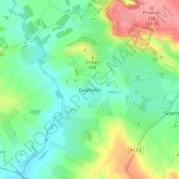 Mapa topográfico Goulceby, altitud, relieve