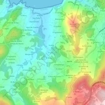 Mapa topográfico A Esfarrapa, altitud, relieve