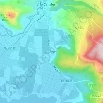 Mapa topográfico La Virgen, altitud, relieve