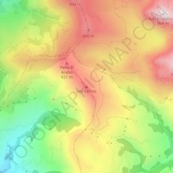 Mapa topográfico Los Cerros, altitud, relieve