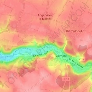 Mapa topográfico Rouxmesnil, altitud, relieve