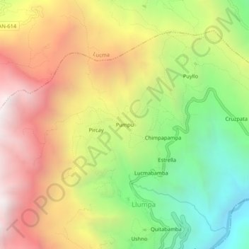 Mapa topográfico Pumpu, altitud, relieve