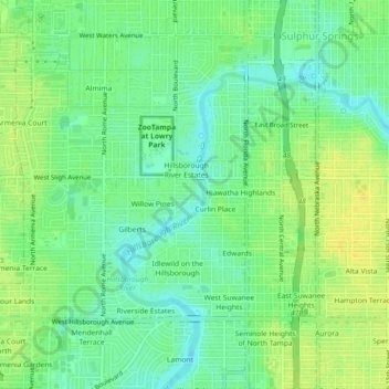 Mapa topográfico Riverside West, altitud, relieve
