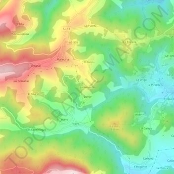 Mapa topográfico La Retuerta, altitud, relieve