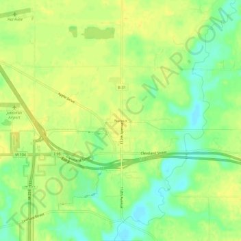 Mapa topográfico Nunica, altitud, relieve