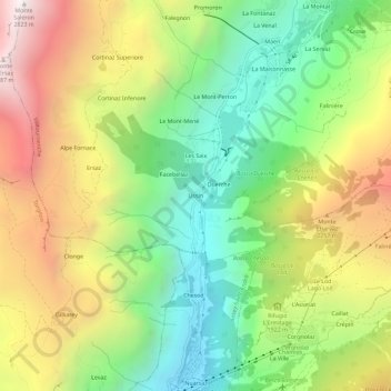Mapa topográfico Ussin, altitud, relieve