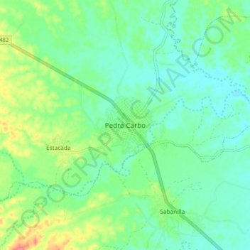 Mapa topográfico Pedro Carbo, altitud, relieve