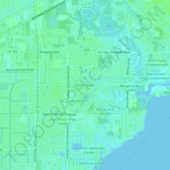 Mapa topográfico Palm Island, altitud, relieve