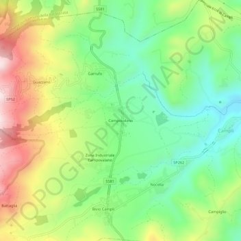 Mapa topográfico Campovalano, altitud, relieve