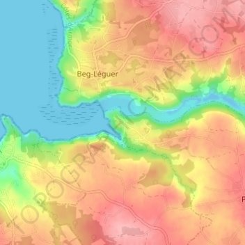 Mapa topográfico Le Yaudet, altitud, relieve