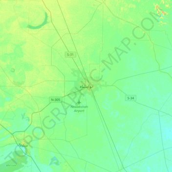 Mapa topográfico Nawabshah, altitud, relieve