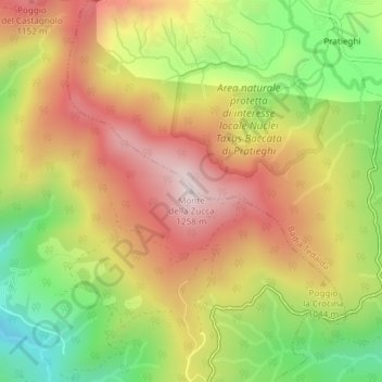 Mapa topográfico Monte della Zucca, altitud, relieve