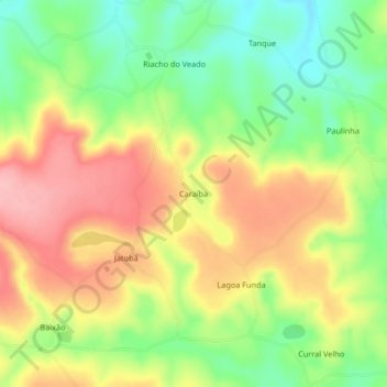 Mapa topográfico Caraíba, altitud, relieve