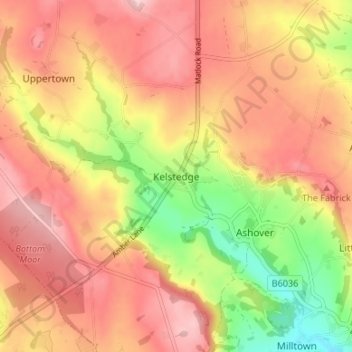 Mapa topográfico Kelstedge, altitud, relieve