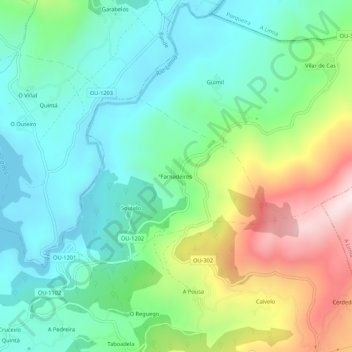 Mapa topográfico Farnadeiros, altitud, relieve