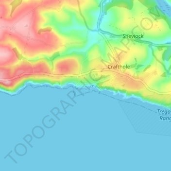 Mapa topográfico Portwrinkle, altitud, relieve