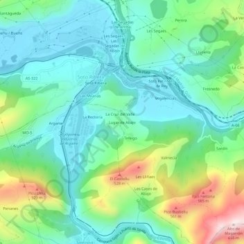 Mapa topográfico Lugar de Abajo, altitud, relieve