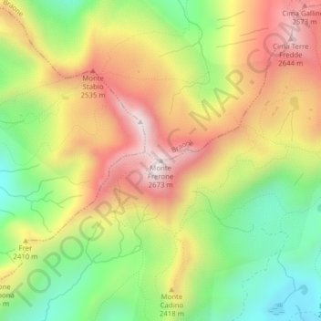 Mapa topográfico Monte Frerone, altitud, relieve