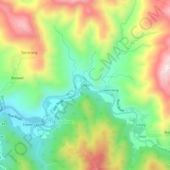 Mapa topográfico Coplo, altitud, relieve