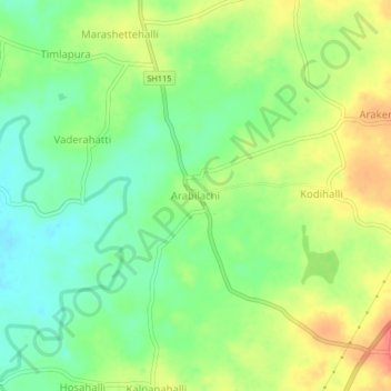 Mapa topográfico Arabilachi, altitud, relieve