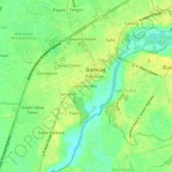 Mapa topográfico Sitio Tumana, altitud, relieve