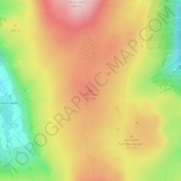 Mapa topográfico High Tove, altitud, relieve