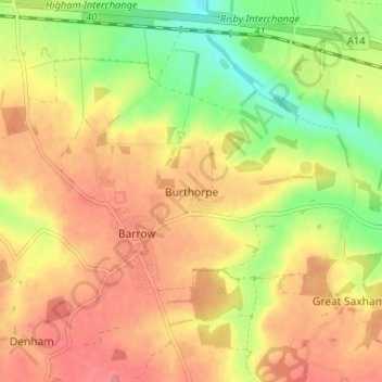 Mapa topográfico Burthorpe, altitud, relieve