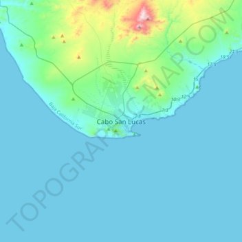 Mapa topográfico Cabo San Lucas, altitud, relieve