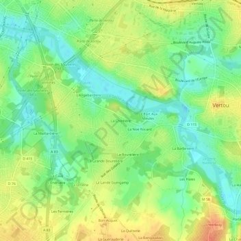 Mapa topográfico La Chintière, altitud, relieve