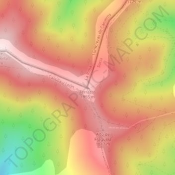 Mapa topográfico Terrazas, altitud, relieve