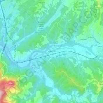 Mapa topográfico Pallerone, altitud, relieve