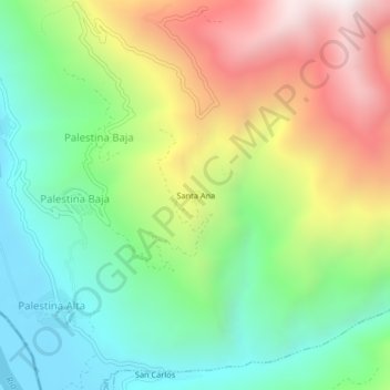 Mapa topográfico Santa Ana, altitud, relieve