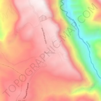 Mapa topográfico Huancas, altitud, relieve