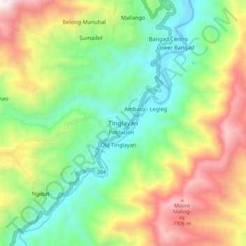 Mapa topográfico Tinglayan, altitud, relieve