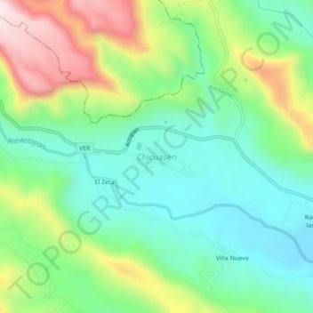 Mapa topográfico Chicuasén, altitud, relieve