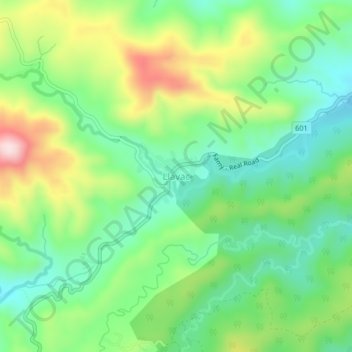 Mapa topográfico Llavac, altitud, relieve